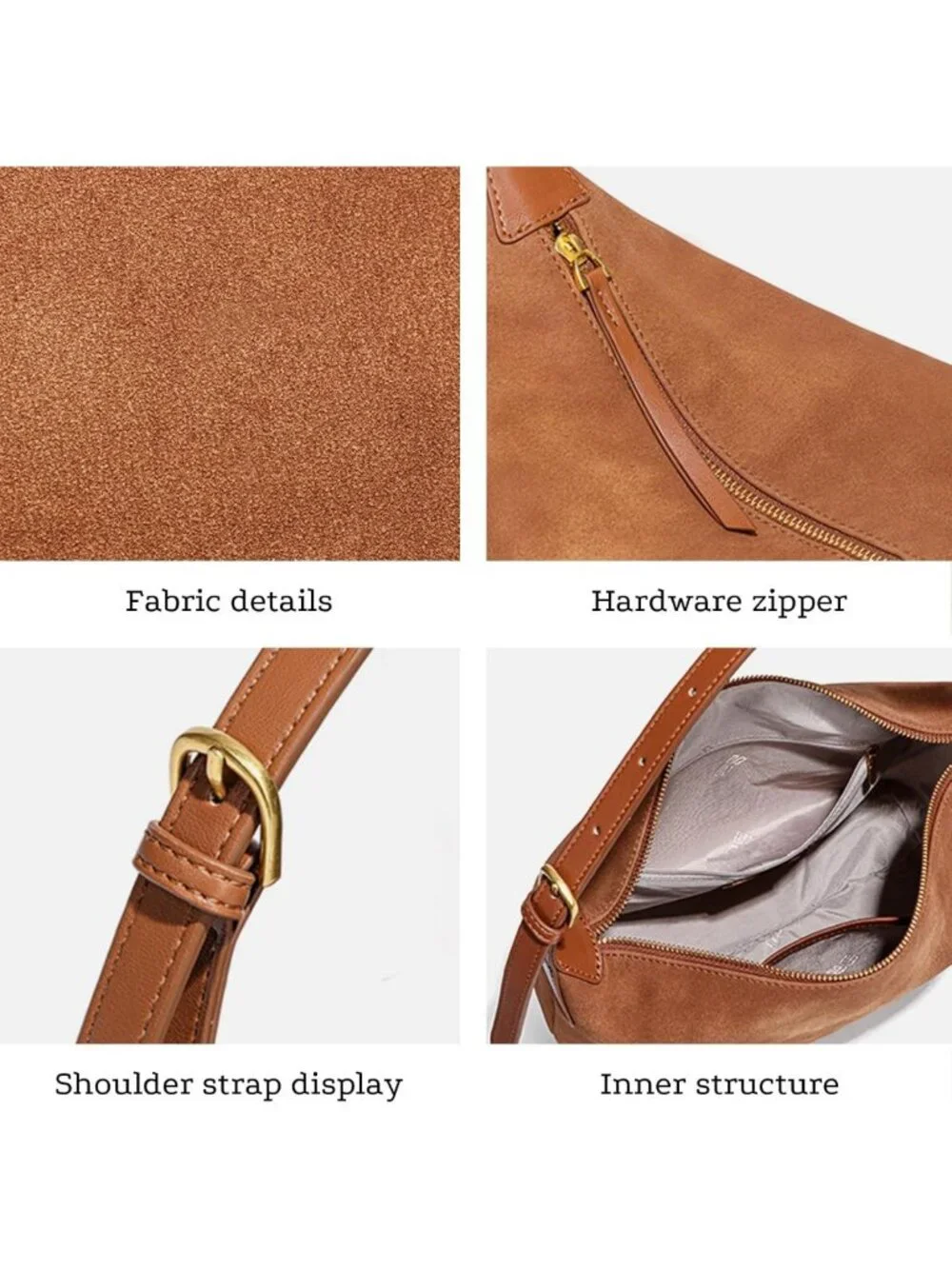 Vintage Suede Hobo Bag for Women | Lightweight Crossbody Purse with 2 Straps